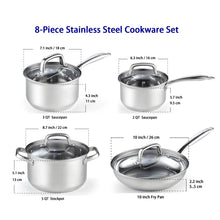Load image into Gallery viewer, Cook N Home Pots and Pans Stainless Steel, 8-Piece Induction Pot Kitchen Cookware Set, Silver, Oven Safe