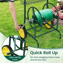 Load image into Gallery viewer, Garden Hose Reel Cart Holds 230FT of 5/8" Hose, Heavy - Duty Hose Cart with 2 Wheels &amp; Storage Basket, Portable Water Hose Organizer for Yard
