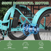 Load image into Gallery viewer, ABORON 3.0 Fat Tire Electric Trike for Senior Foldable E - Bike, 500W Motorized Tricycle Adult 20" Folding 3 Wheel Electric Commute Bike Trike W/48V
