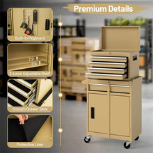 Load image into Gallery viewer, 2 - in - 1 Rolling Tool Chest, 5-Drawer Tool Storage Cabinet with Wheels, Adjustable Shelf, Tool Box Organizer for Garage Warehouse Workshop