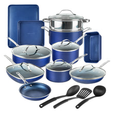 Load image into Gallery viewer, Granitestone 20-Piece Blue Aluminum Ultra - Durable Diamond Infused Coating Nonstick Express Cookware and Bakeware Set