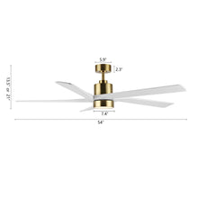 Load image into Gallery viewer, WINGBO 54 DC Ceiling Fan with Lights and Remote Control, 5 Reversible Carved Wood Blades Brass/Black