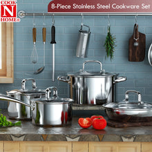 Load image into Gallery viewer, Cook N Home Pots and Pans Stainless Steel, 8-Piece Induction Pot Kitchen Cookware Set, Silver, Oven Safe