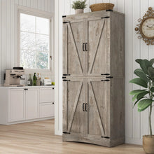 Load image into Gallery viewer, 71" Tall Farmhouse Kitchen Pantry Cabinet, 5 Layers Storage Cabinet with Adjustable Shelves, Farmhouse Pantry Cabinet with 4 Barn Doors