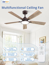 Load image into Gallery viewer, Zardon 52 in Black Ceiling Fan with LED Light and Remote, Downrod 6-Speed and Quiet Reversible DC Motor for Bedroom, Living Room, Indoor