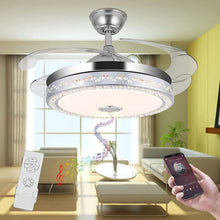 Load image into Gallery viewer, 42"invisible Chandelier Ceiling Fan with Light and Bluetooth Speaker, Modern 3 Color Change Crystal Ceiling Fan Light