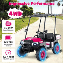 Load image into Gallery viewer, 24V 4WD 2-Seater Kids Golf Cart with Sun Shade, Storage Trunk &amp; Remote Control, LED Lights, Electric Ride on Toy Car for Boys Girls Ages 3+