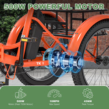 Load image into Gallery viewer, ABORON 3.0 Fat Tire Electric Trike for Senior Foldable E - Bike, 500W Motorized Tricycle Adult 20" Folding 3 Wheel Electric Commute Bike Trike W/48V