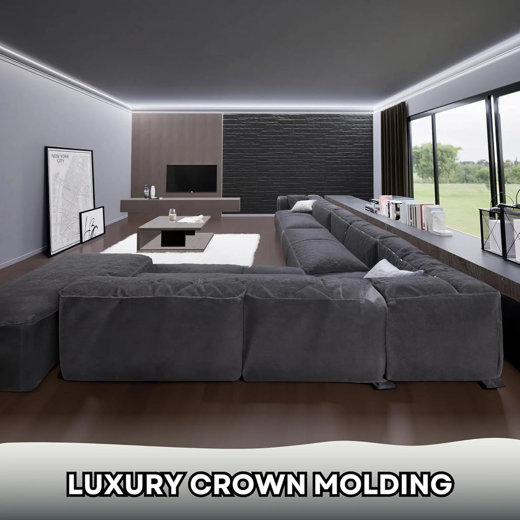 7-Piece Crown Molding with LED Duct Kit, 55.12 ft Waterproof Channel for Ambient Home Accent Lighting and LED Strip Installation