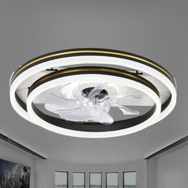 Flero 20 - in Black Color - Changing Integrated LED Indoor Flush Mount Ceiling Fan with Light and Remote (7 - Blade)