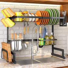 Load image into Gallery viewer, SNTD Over The Sink Dish Drying Rack, Adjustable (26.8" to 34.6") Large Dish Drying Rack for Kitchen Counter with Multiple Baskets Utensil Sponge