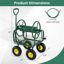Load image into Gallery viewer, Portable Garden Hose Reel Cart Holds 300FT of 5/8" Large Capacity, Heavy - Duty Metal Hose Cart with 4 Wheels &amp; Storage Basket for Lawn Yard