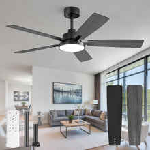 Load image into Gallery viewer, Zardon 52 in Black Ceiling Fan with LED Light and Remote, Downrod 6-Speed and Quiet Reversible DC Motor for Bedroom, Living Room, Indoor