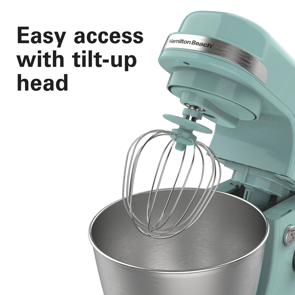 Hamilton Beach 4 Quart Stand Mixer for Kitchen, 7 Speeds, Tilt - Head, Dough Hook, Whisk & Flat Beater, White