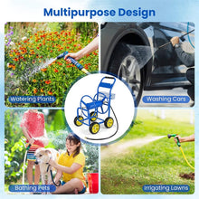 Load image into Gallery viewer, Heavy Duty Metal Garden Hose Reel Cart Holds 300FT of 5/8" Hose with 4 Wheels &amp; Storage Basket, Portable Water Hose Organizer for Yard Lawn