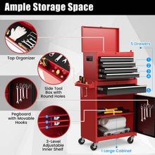 Load image into Gallery viewer, 2 - in - 1 Rolling Tool Chest, 5-Drawer Tool Storage Cabinet with Wheels, Adjustable Shelf, Tool Box Organizer for Garage Warehouse Workshop