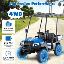 Load image into Gallery viewer, 24V 4WD 2-Seater Kids Golf Cart with Sun Shade, Storage Trunk &amp; Remote Control, LED Lights, Electric Ride on Toy Car for Boys Girls Ages 3+