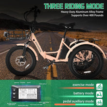 Load image into Gallery viewer, ABORON 3.0 Fat Tire Electric Trike for Senior Foldable E - Bike, 500W Motorized Tricycle Adult 20" Folding 3 Wheel Electric Commute Bike Trike W/48V