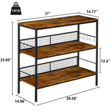 Load image into Gallery viewer, Behost 3-Tier Rolling Cart Microwave Stand with 10 Hooks, Coffee Bar Kitchen Storage Rack Organizer, Rustic Brown