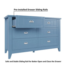 Load image into Gallery viewer, 6 Drawer Dresser, Light Blue Elegant Chest of Drawers, Large Cabinet with Storage, Rustic Wood Chest of Drawers for Bedroom, Living Room, Hallway