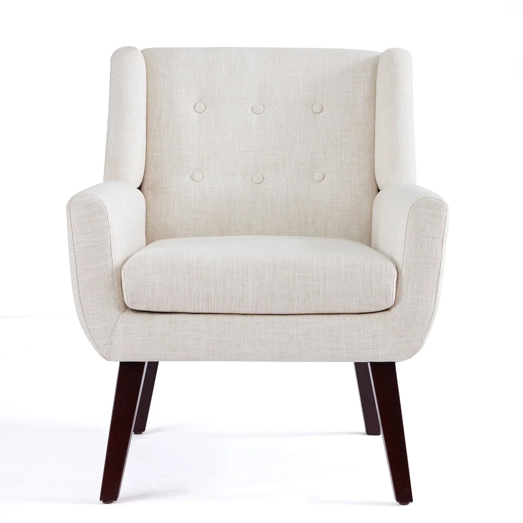 HUIMO Accent Chair, Button Tufted Upholstered Living Room Chairs, Mid Century Modern Comfy Reading Chairs for Bedroom, Living Room, Beige