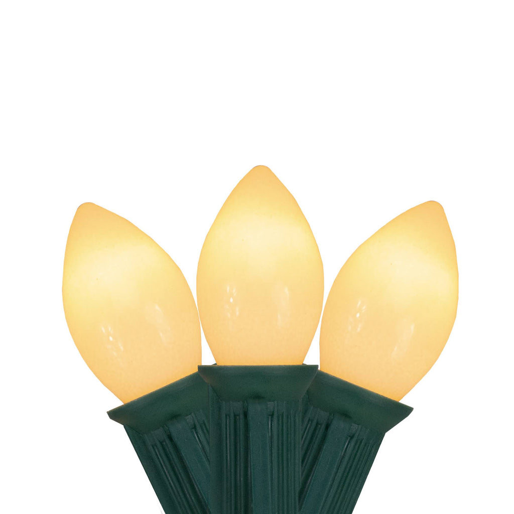25 - Count Opaque Clear White C7 Patio Wedding Christmas Light Set, 24ft Green Wire
