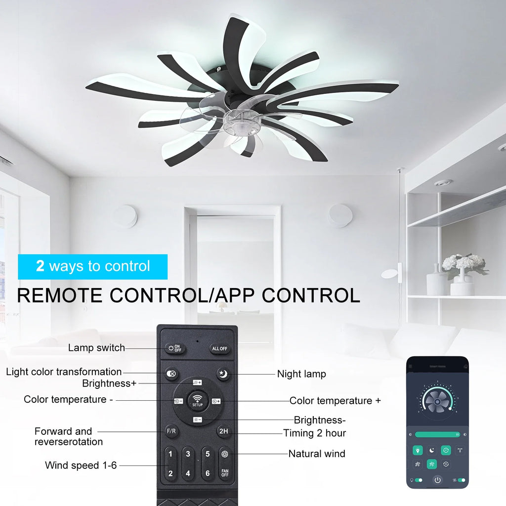 Garwarm Dimmable Ceiling Fan with Light and Remote Control, 27" Small Flush Mounted Ceiling Fan