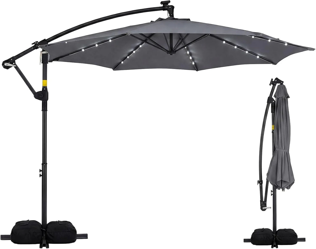 Tangkula 10ft Solar Patio Umbrella with Base Included