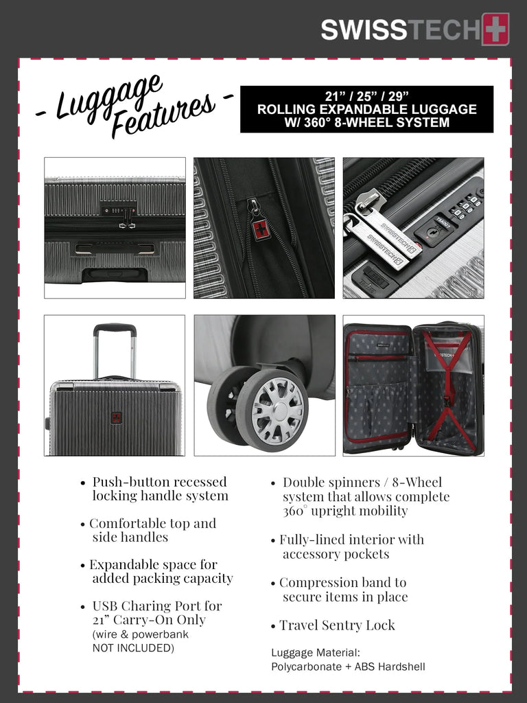 Swiss Tech Excursion 29" Hard Side Rolling Upright Luggage - Charcoal