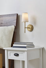 Load image into Gallery viewer, Better Homes &amp; Gardens 1 Light Wall Sconce,Burnished Brass,White Fabric Shade,Bulb Not Included