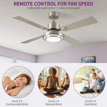 Load image into Gallery viewer, Dextrus 52'' Ceiling Fan with Light and Remote Control, 6 Speeds, 5 Timer Settings, and Dual - Finish Blades (Nickel)