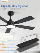 Load image into Gallery viewer, Zardon 52 in Black Ceiling Fan with LED Light and Remote, Downrod 6-Speed and Quiet Reversible DC Motor for Bedroom, Living Room, Indoor