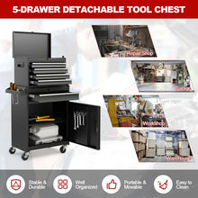 Load image into Gallery viewer, 2 - in - 1 Rolling Tool Chest, 5-Drawer Tool Storage Cabinet with Wheels, Adjustable Shelf, Tool Box Organizer for Garage Warehouse Workshop