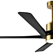 Load image into Gallery viewer, WINGBO 54 DC Ceiling Fan with Lights and Remote Control, 5 Reversible Carved Wood Blades Brass/Black