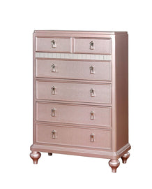 Contemporary Rosé Gold Twin Size Bed 6pc Set Dresser Mirror Nightstand Chest Padded HB Tufted Bedroom Furniture Solid Wood