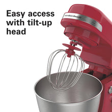 Load image into Gallery viewer, Hamilton Beach 4 Quart Stand Mixer for Kitchen, 7 Speeds, Tilt - Head, Dough Hook, Whisk &amp; Flat Beater, White