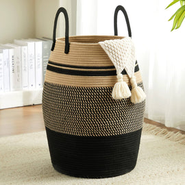 65L Cotton Rope Laundry Hamper by Fiona's Magic, Large Woven Tall Laundry Basket for Storage Clothes and Toy in Bedroom, Living Room Organizing,