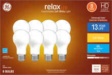 Load image into Gallery viewer, GE Relax 8-Pack 60 W Equivalent Dimmable Warm White A19 LED Light Fixture Light Bulbs