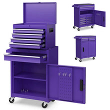 Load image into Gallery viewer, 2 - in - 1 Rolling Tool Chest, 5-Drawer Tool Storage Cabinet with Wheels, Adjustable Shelf, Tool Box Organizer for Garage Warehouse Workshop