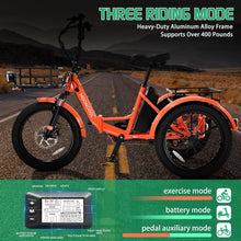Load image into Gallery viewer, ABORON 3.0 Fat Tire Electric Trike for Senior Foldable E - Bike, 500W Motorized Tricycle Adult 20" Folding 3 Wheel Electric Commute Bike Trike W/48V