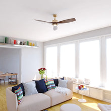 Load image into Gallery viewer, Vaxcel Curtiss Satin Brass Mid - Century Modern MCM Wood Propeller Ceiling Fan with LED Light Kit and Remote