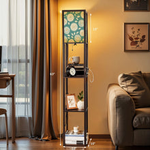 Load image into Gallery viewer, Floor Lamp with Shelves, Modern Dimmable Standing Lamp Floral Corner Display Bookshelf Lamp with 2 USB &amp; 1 Power Outlet for Living Room &amp; Bedroom