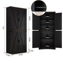 Load image into Gallery viewer, 71" Tall Farmhouse Kitchen Pantry Cabinet, 5 Layers Storage Cabinet with Adjustable Shelves, Farmhouse Pantry Cabinet with 4 Barn Doors