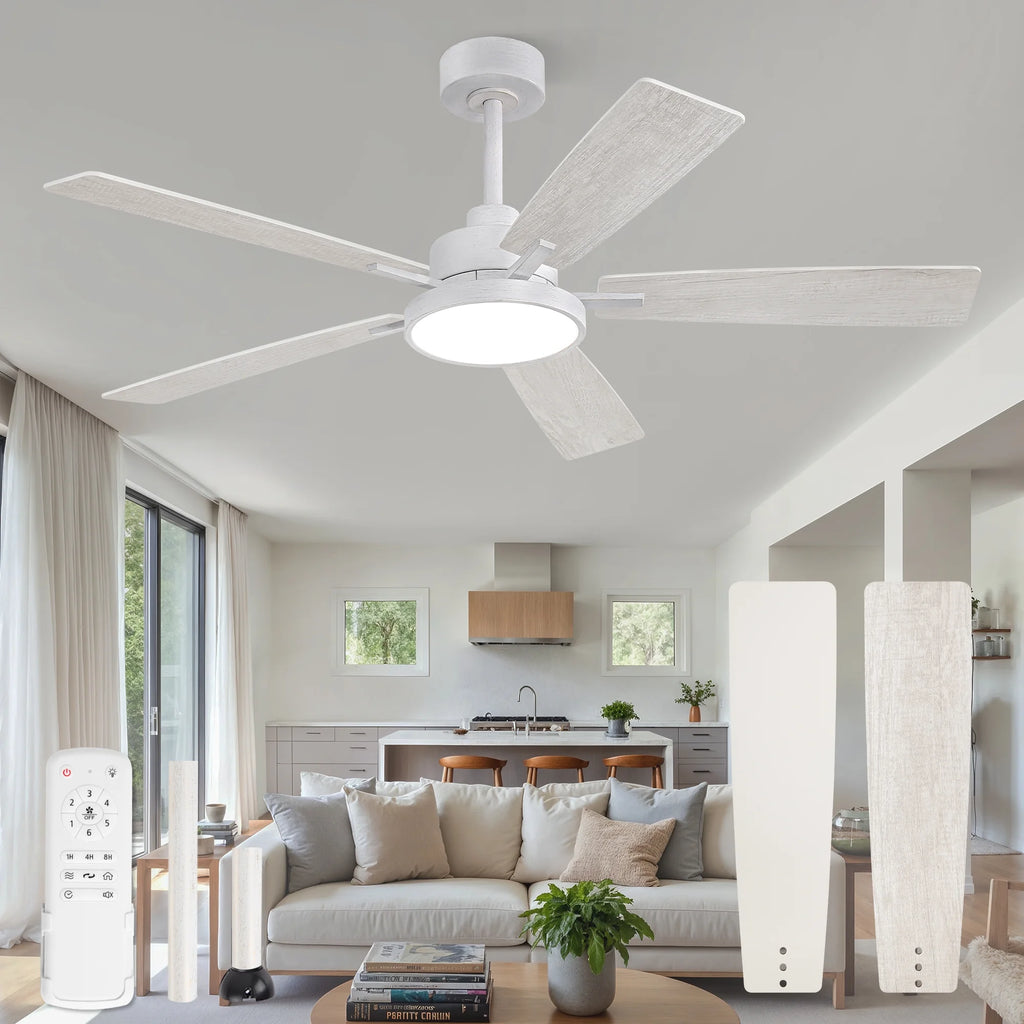 Zardon 52 in Black Ceiling Fan with LED Light and Remote, Downrod 6-Speed and Quiet Reversible DC Motor for Bedroom, Living Room, Indoor