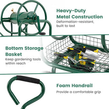 Load image into Gallery viewer, Portable Garden Hose Reel Cart Holds 300FT of 5/8" Large Capacity, Heavy - Duty Metal Hose Cart with 4 Wheels &amp; Storage Basket for Lawn Yard