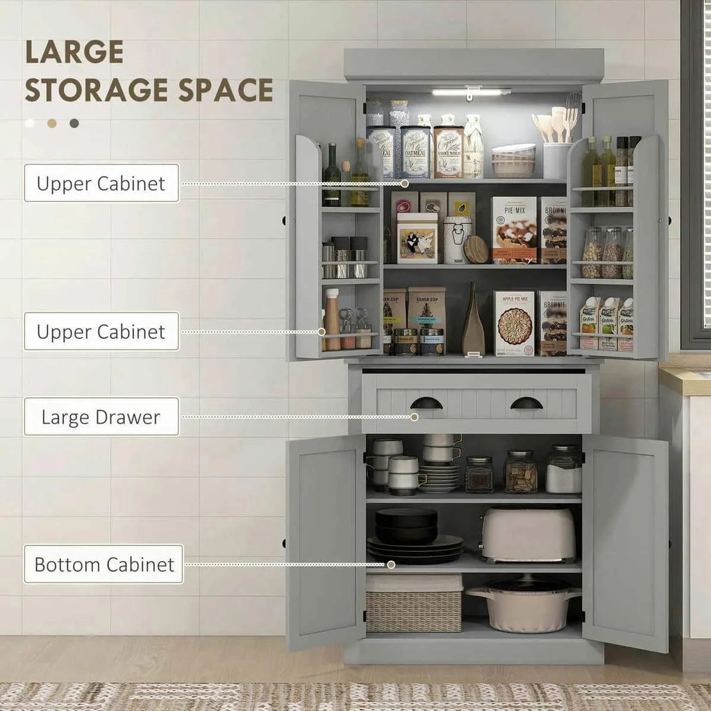 Spaco 17-Tier Kitchen Small Pantry Cabinet with 2 Doors and 6 Adjustable Shelves, Cabinet Pantry, Freestanding 5-Tier Shelving Pantries