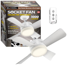 Load image into Gallery viewer, Socket Ceiling Fan with Warm Light and Remote Control 1000 Lumens - Bell + Howell