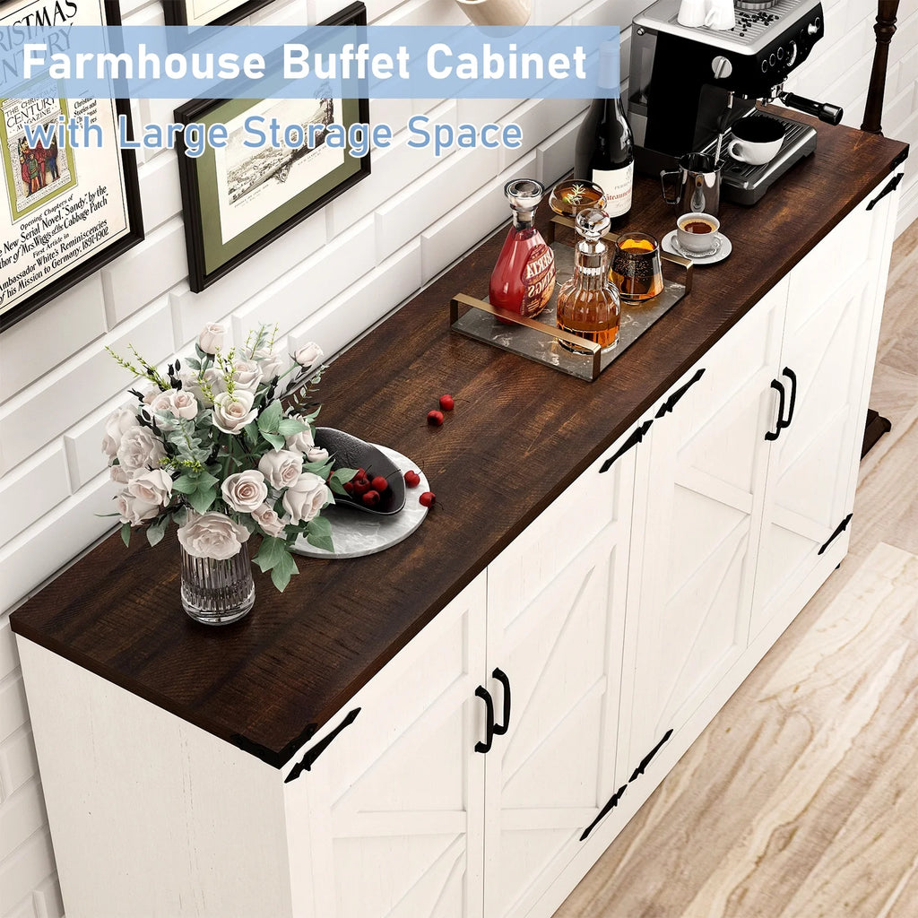 71" Tall Farmhouse Kitchen Pantry Cabinet, 5 Layers Storage Cabinet with Adjustable Shelves, Farmhouse Pantry Cabinet with 4 Barn Doors
