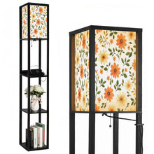 Load image into Gallery viewer, Floor Lamp with Shelves, Modern Dimmable Standing Lamp Floral Corner Display Bookshelf Lamp with 2 USB &amp; 1 Power Outlet for Living Room &amp; Bedroom
