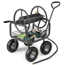 Load image into Gallery viewer, Portable Garden Hose Reel Cart Holds 300FT of 5/8" Large Capacity, Heavy - Duty Metal Hose Cart with 4 Wheels &amp; Storage Basket for Lawn Yard